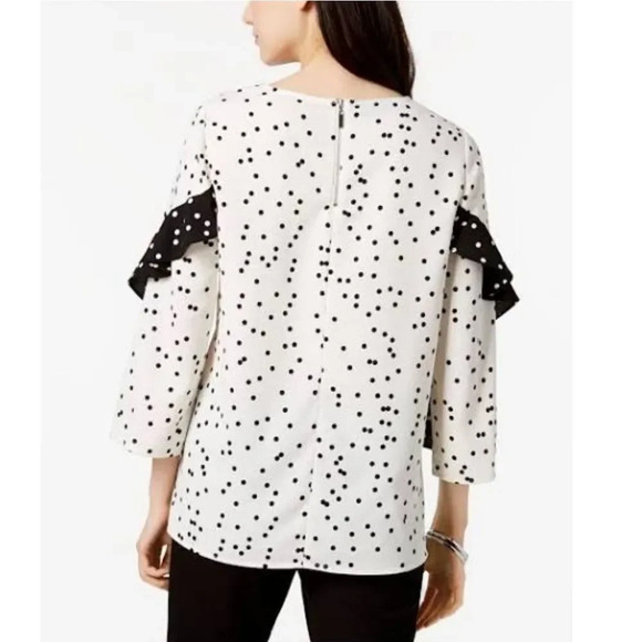 Alfany white black polka dots ruffle sleeves top - Picture 2 of 10